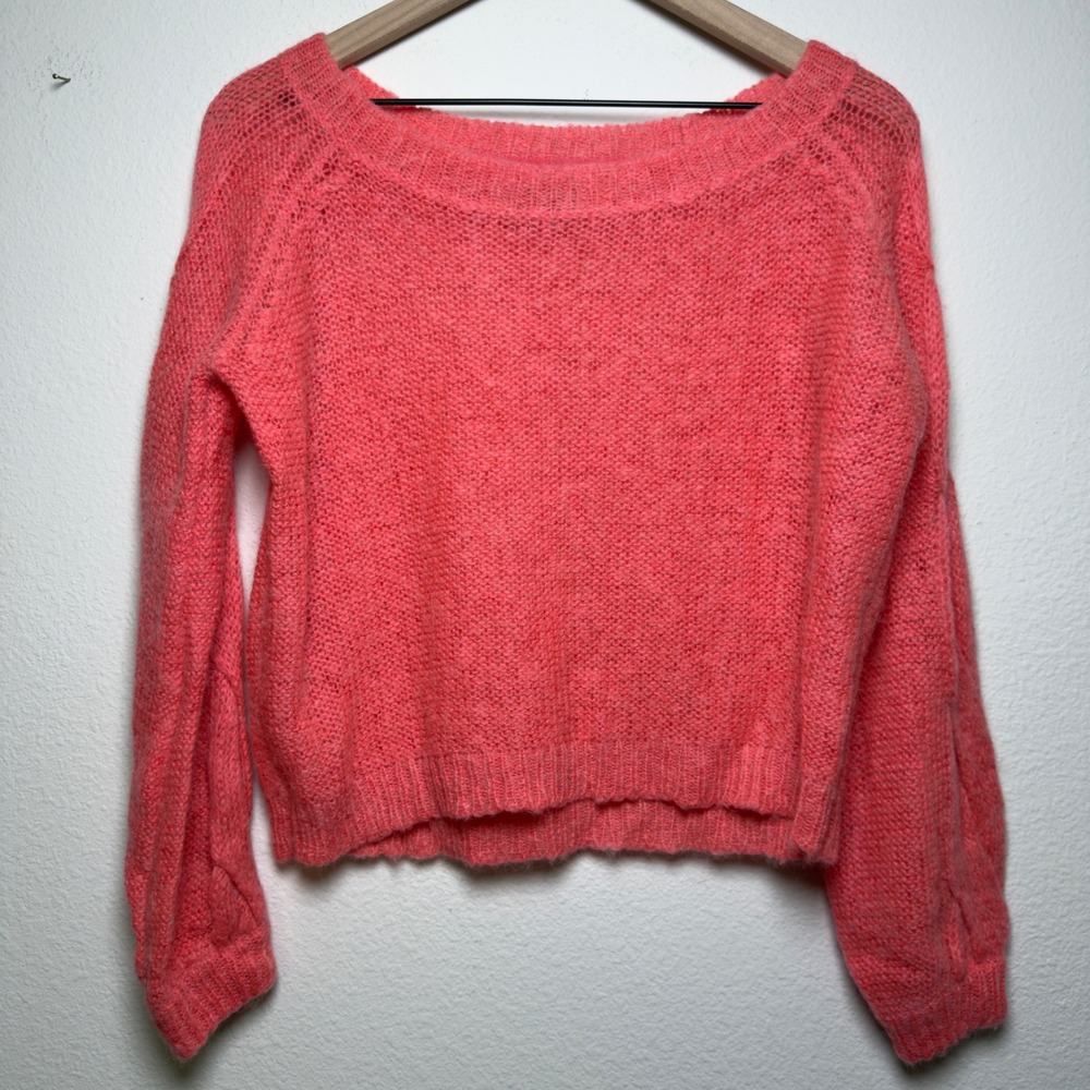 Anthropologie Rosie Neira Women Alpaca Sweater XS Pink Fuzzy Slouchy Coastal